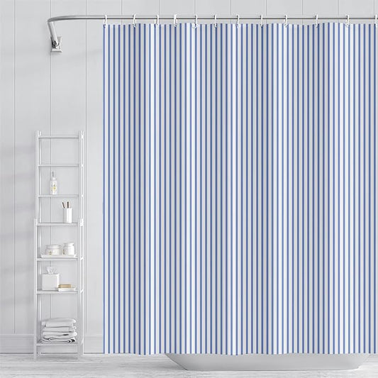 Abstract Stripes Fabric Bathroom Shower Curtain - Sky Blue Lines Modern Minimalist with Hooks - Polyester Waterproof Artistic Decor, 36x72 Inch