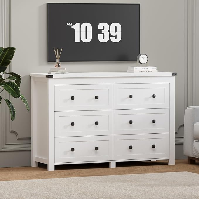 6 Drawer Dresser for Bedroom, White Modern Dressers & Chests of Drawers with Metal Handles, Closet Storage Dresser, Storage Cabinet and Organizer with Drawers