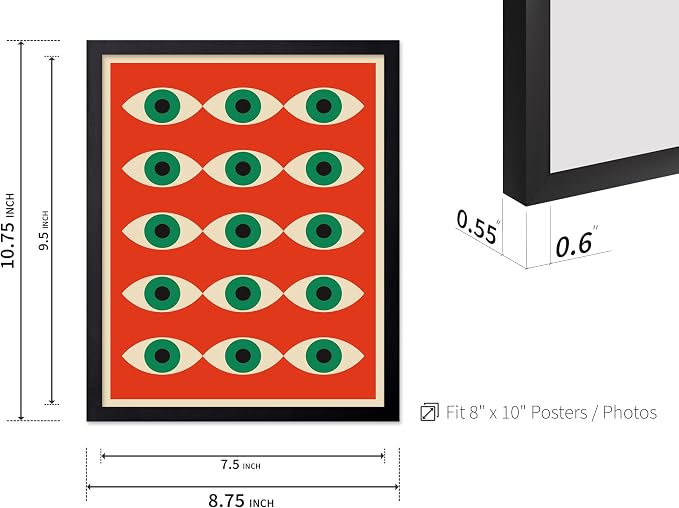 Poster Master Bauhaus Poster - Red Evil Eye Print - Graphic Design Art - Eye Art - Geometric Art - Chic Boho Art - Mid Century Modern Art - Living Room or Bedroom Wall Decor - 8x10 Black Framed