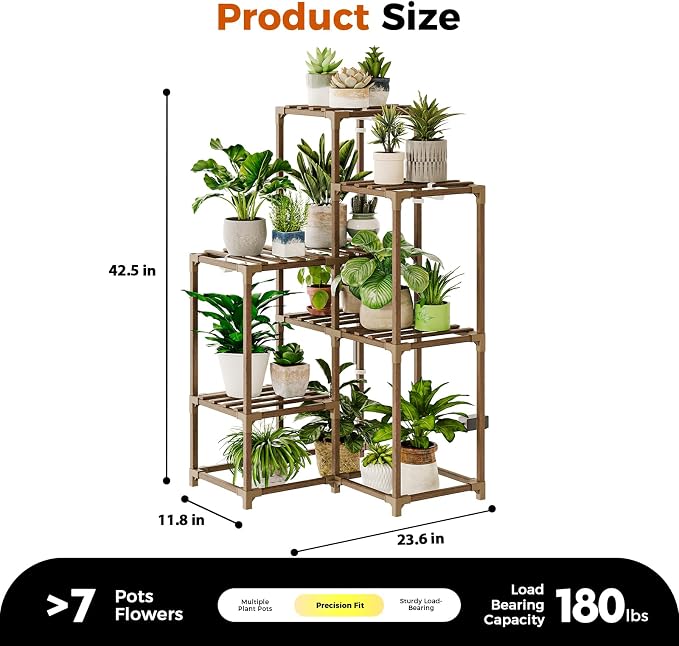 Bamworld Plant Stand with Grow Light for Indoor Plants Growing Corner Plant Shelf with Grow Lights for Living Room Patio Decor