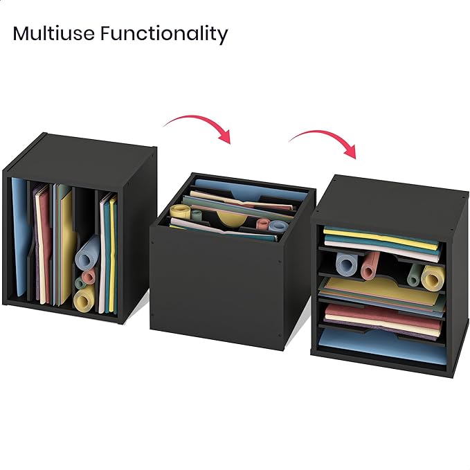 Ballucci 5-Tier File Organizer for Desk, Wooden Mail Sorter, Office Desk Organization, Paper Storage Organizers, Folder holder for desk, Letter Trays & Stacking Supports, Adjustable Shelves, Black