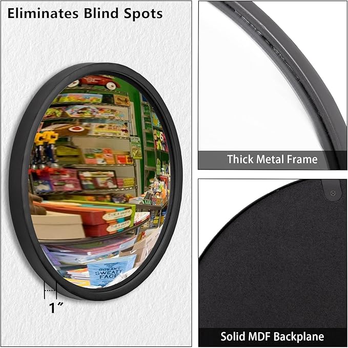 12" Matte Black Round Convex Mirror, Small Circle Wall Mirror with Thick Metal Framed, Round Decorative Wall Mirror for Bathroom, Vanity