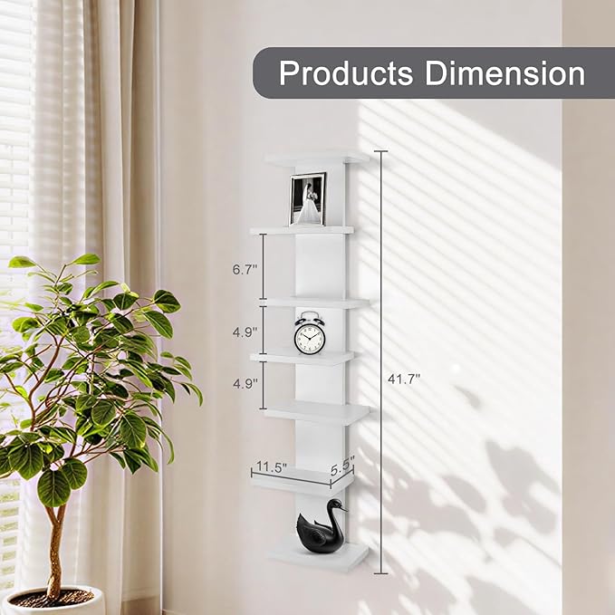 VIWODS 7 Tier Wall Shelf Unit-White Floating Shelves for Home Decor, Modern Unique Asymmetric Design for Bedroom & Living Room Storage