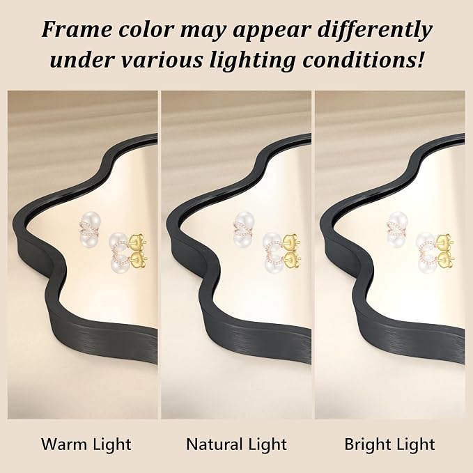 Oval Wavy Wall Mirror -Irregular Wall Mirror with Black Asymmetrical Aluminum Alloy Frame,24"x36" Decorative Wall Mirrors for Bathroom, Bedroom, Living Room, Dining Room，Entryway