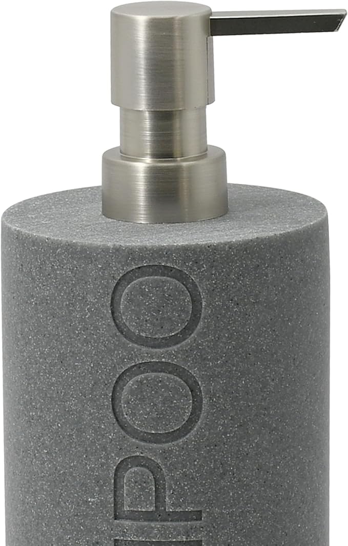 Resin Neutral Gray Sandstone Shampoo Engraved Bottle Refillable Pump Dispenser, Durable Waterproof Resin Construction for Bath, Shower - Gray Sandstone Satin Nickel Pump