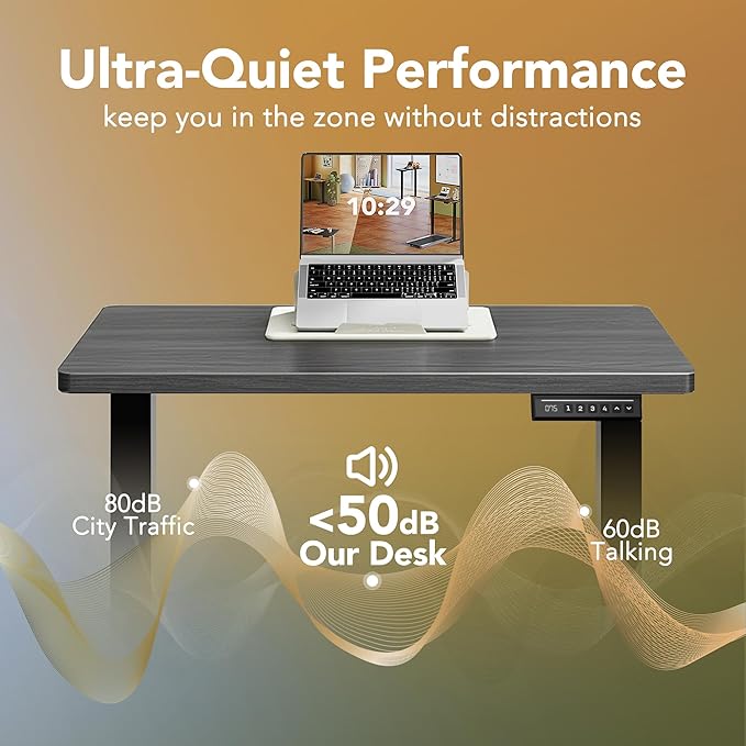 HUANUO 48" Small Electric Standing Desk Adjustable Height, 4 Memory Height Settings, Sit Stand Up Desk for Home Office & Computer Workstation, Grey