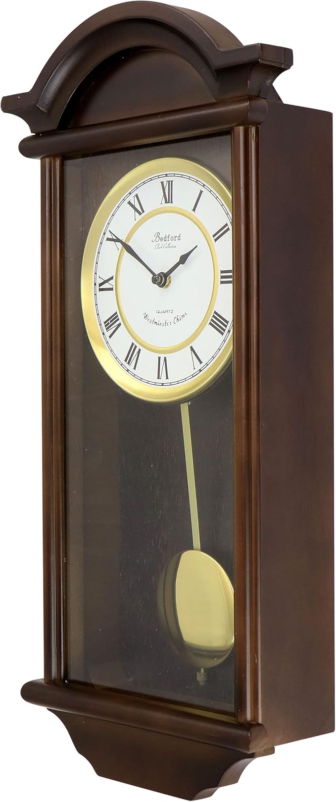 Bedford Clock Collection George 22 Inch Chestnut Wood Chiming Pendulum Wall Clock