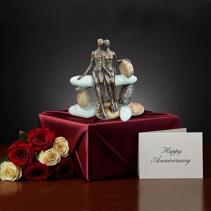 Lescafita Abstract Couple Sculpture Resin Statue – Romantic for Couple, Modern Couple Figurine Wedding Gift, Imitation Iron Style Love Sculpture for Home Decor