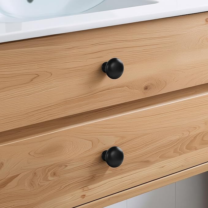 Lardmon 10 Pack Matte Black Round Cabinet Knobs 1.2 Inch(30.5mm) Dia. Drawer Knobs Modern Single Hole Cabinet Pulls Solid Kitchen Knobs Cabinet Handles Heavy Duty Kitchen Hardware for Dresser