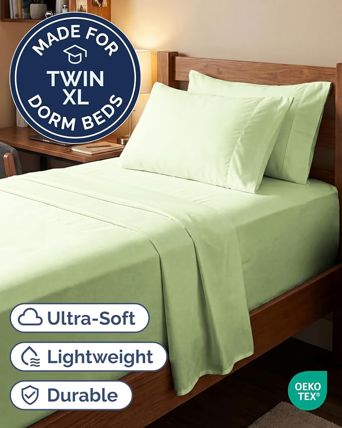 Extra Deep Twin XL Sheet Set - 4 Piece College Dorm Bed Sheets Set with Extra Deep Pockets - Ultra-Soft, Comfy & Breathable Bedding for Women, Men, Kids & Teens - Wrinkle & Fade Resistant - Light Sage