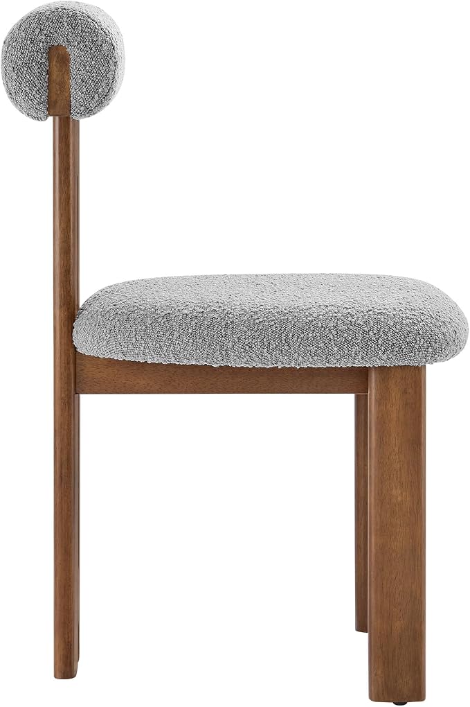 Modway Torian Upholstered Boucle Dining Chairs Set of 2 in Walnut Light Gray - 3-Legged Farmhouse Kitchen Chairs - Mid-Century Modern Armless Accent Chairs - Comfortable Side Chairs with Wood Legs