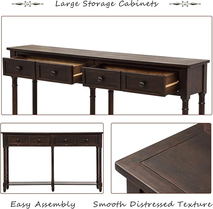 Merax Retro Console Table Sofa Table for Entryway with Drawers and Shelf Living Room Table (Espresso)