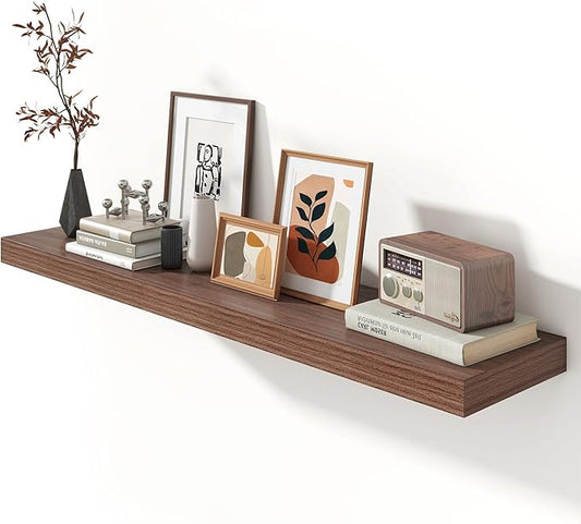 12 Inch Deep Floating Shelves | 55 Inch Walnut Floating Shelves | 55" W x 12" D Rustic Wood Shelves for Wall | Deep Walnut Shelves for Living Room Bathroom Laundry Room Kitchen