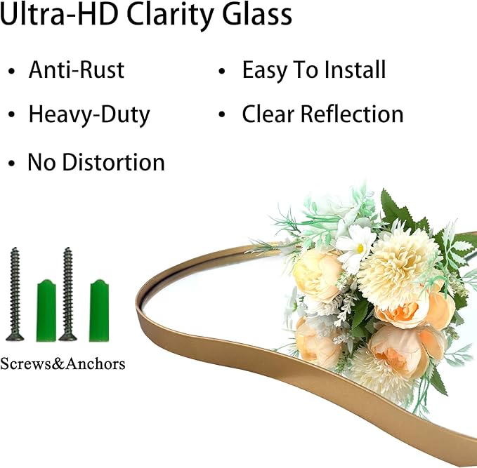 Large Irregular Wall Mirror, 63"x30" Asymmetrical Aesthetic Floor Mirror with Gold Metal Frame, Modern Organic Shaped Mirrors for Living Room Bedroom Hallway Entryway, Hanging or Leaning
