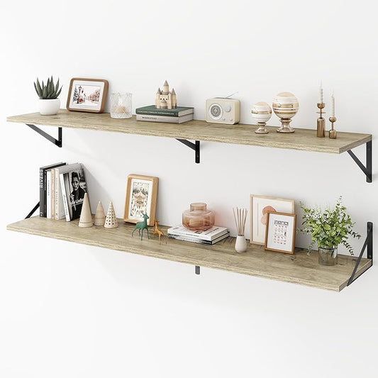 Deep Floating Shelves Wall Mounted, 55"x12" Gray Wall Shelves with Brackets Set of 2 for Bedroom, Living Room, Bathroom, Kitchen, Office - Storage & Display Shelf for Decor, Books, Plants
