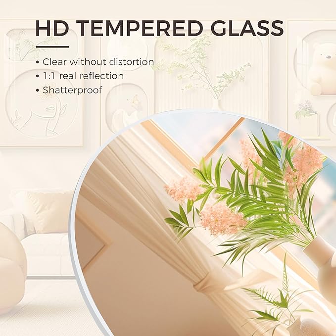 White Round Bathroom Mirror 30 Inch,White Wood Framed Circle Mirrors with Tempered Glass for Bedroom Living Room or Entryway Modern Wall Decor