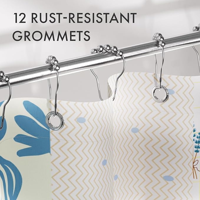 AmazerBath Shower Curtain, 72"x72" Washable Cloth Spring Blue Blossom Serenity Shower Curtain with 12 Shower Curtain Hooks, Fabric Colorful Romantic Style Curtain Set for Bathroom Home Decor