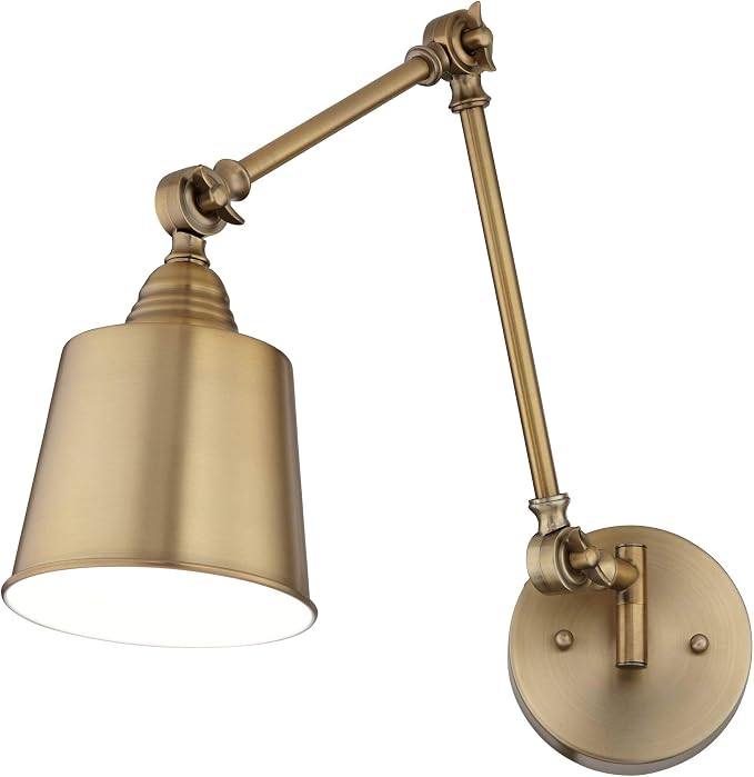 360 Lighting Mendes Modern Swing Arm Adjustable Wall Mounted Lamp Antique Brass Gold Metal Hardwired Down Light Fixture for Bedroom Bedside House Reading Living Room Home Hallway Dining