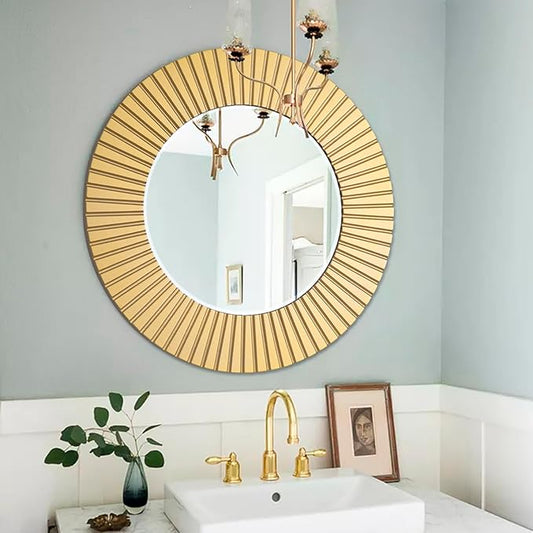 Chende Gold Mirror for Wall Decor, 30'' X 30'' Round Decorative Wall Mirror with Wood Frame, Elegant Accent Mirror for Living Room, Entryway, Bathroom