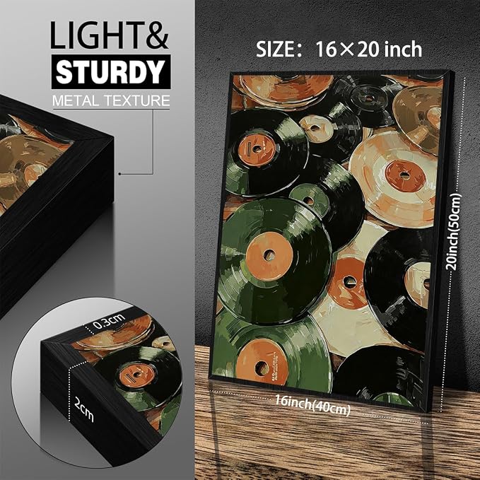 Music Vinyl Records Poster Vintage Abstract Mid Century Wall Art Modern Trendy Canvas Aesthetic Prints for Living Room Bedroom Wall Decor 016X20 inch Aluminum Framed Music Lovers Gifts