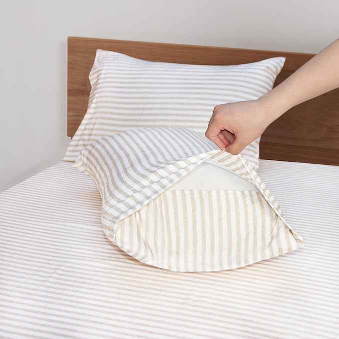 Mejoroom Striped King Size Sheet Set - Soft Microfiber Bed Sheets,Deep Pocket Fitted Sheet, Soft, Breathable, Wrinkle & Fade Resistant - 4 Piece (Beige Stripe)