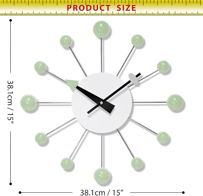Infinity Instruments Orb Spoke Starburst Wall Clock, Mint Green, 15"