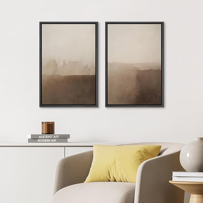 IDEA4WALL Framed Canvas Print Wall Art Set Minimalist Brown Watercolor Landscape Neutral Illustrations Modern Art Decorative Bohemian Calm/Zen for Living Room, Bedroom, Office - 16"x24"x2 Black