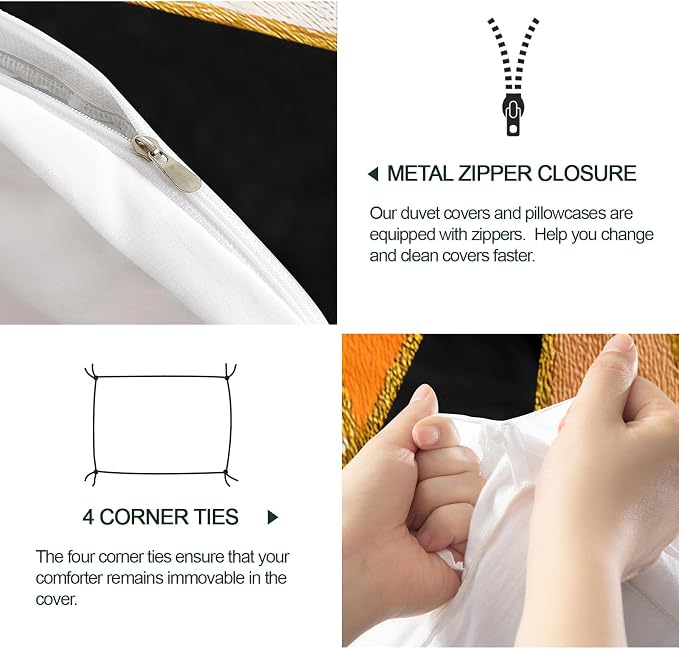 Geometric Marble Duvet Cover King Size, Abstract Marble Texture Bedding Set 3 Piece, Modern Black Orange Brown Patterned Comforter Cover with Zipper Soft Microfiber, 2 Pillowcases
