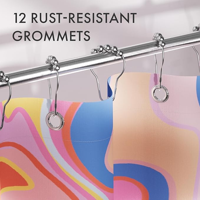 AmazerBath Shower Curtain, Abstract Pink Cloth Shower Curtain Sets with 12 Shower Curtain Hooks, Rustic Colorful Fabric Shower Curtain, Cute Washable Farmhouse Bathroom Shower Curtain, 72x72 Inches