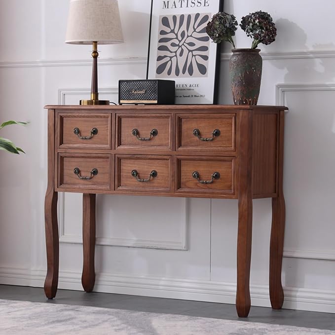 Farmhouse Console Table Sofa Table with Drawers, Solid Wood Entryway Foyer Table with Large Storage Space for Hallway/Living Room (Color : Light Walnut, Size : L:100cm)