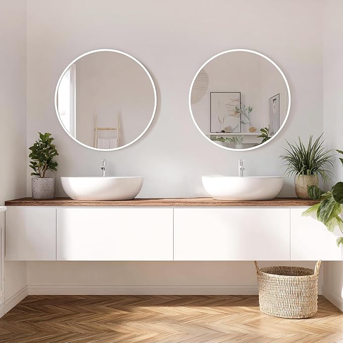 Sunniry White Round Mirror 24 inch, 2 Pack White Circle Mirror, Round Bathroom Mirrors Metal Frame for Bathroom, Bedroom, Living Room, Hallway.
