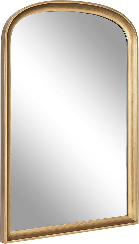 Kate and Laurel Hatherleigh Modern Arched Wooden Wall Mirror, 24 x 36, Gold, Decorative Wood Basket Arch Mirror for Use in Bathroom, Entryway, or Bedroom