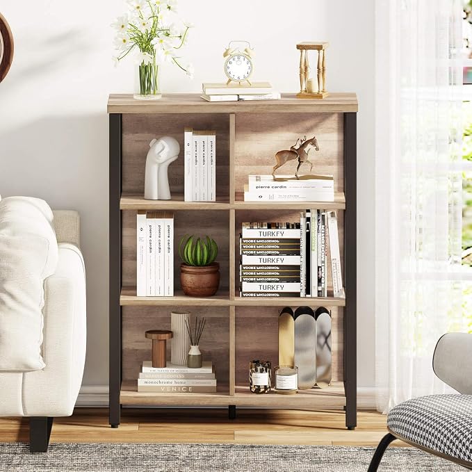 FATORRI 6 Cube Storage Organizer Bookshelf and Small Bookcase for Home Office (Rustic Oak)