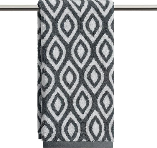 Artoid Mode 1 Pc Beige Grey Diamond Grid Jacquard Hand Towels for Bathroom, 100% Cotton Soft Absorbent Bathroom Decor Towels, 13.7 x 29.5 Inch