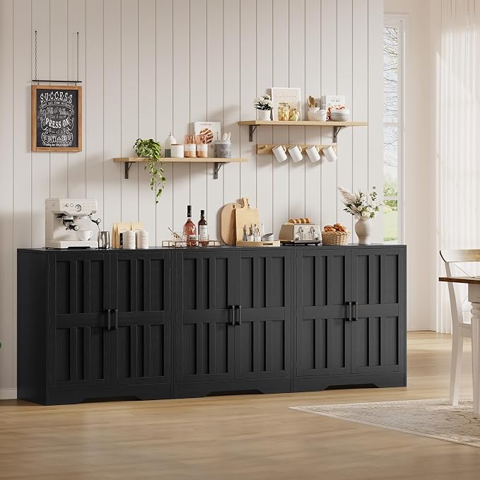 Sideboard Buffet Cabinet, Modern Farmhouse Kitchen Storage Cabinet, 94.5" Modular Accent Cabinet Coffee Station Bar Media Console Table Credenza for Kitchen Dining Room, Living Room Entryway Hallway