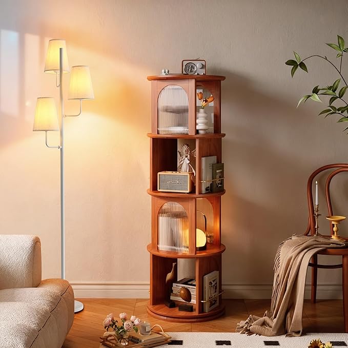 Traditional Floor Lamp for Living Room: 3 Light Linen Country Rustic Floor Lamp for Bedroom, White Standing Lamp with Foot Switch, Country Rustic Tall Lamp, No Bulb