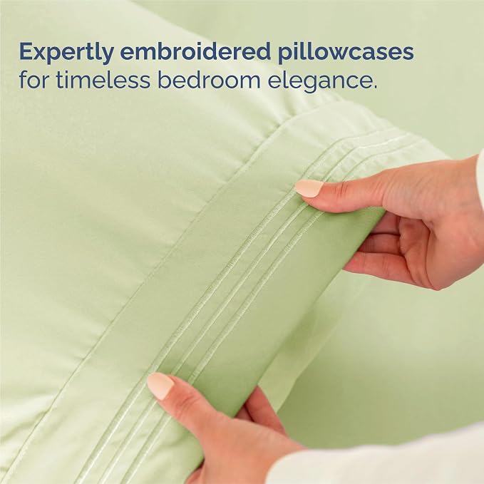 King Size 4 Piece Sheet Set - Comfy Breathable & Cooling Sheets - Hotel Luxury Bed Sheets for Women & Men - Deep Pockets, Easy-Fit, Soft & Wrinkle Free Sheets - Light Sage Green Oeko-Tex Bed Sheet Set