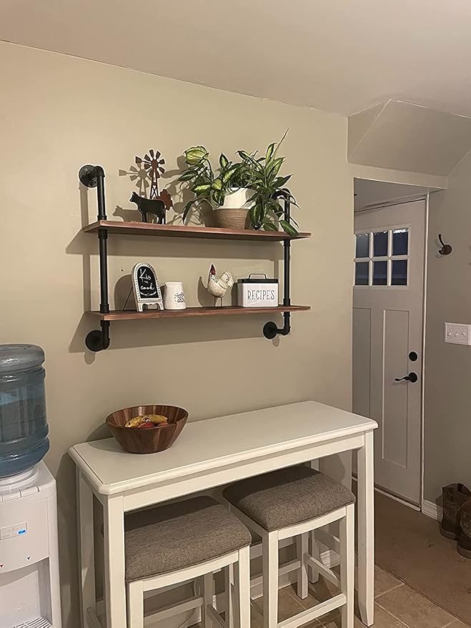 HDDFER Pipe Shelves Industrial Pipe Shelving Shelves Real Wood Industrial Floating Pipe Shelves with Wood Planks 36 inch Wall Shelves Rustic Hanging Bookshelf Farmhouse Kitchen Bar Shelving