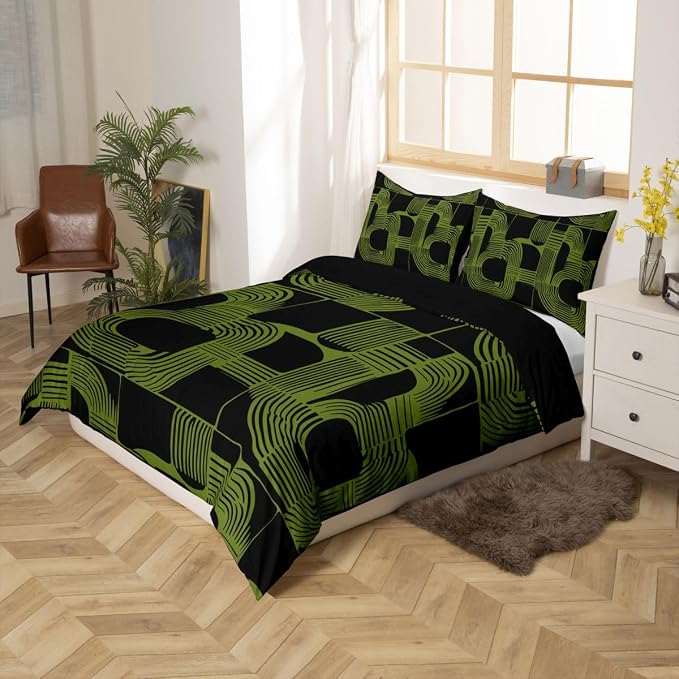 Erosebridal Bohemian Geometric Comforter Cover Queen Size Mid Century Abstract Kids Duvet Cover Boho Ethnic Bedding Set for Boys Teens Adult Bedroom Decor Modern Abstract Striped Bed Sets