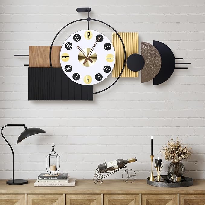 Luxury Modern Wall Clocks-Large Geometric Dial Wall Clock Battery Operated,Wood Metal Frame Big Clock Silent Non Ticking for Living Room, Bedroom,Kitchen,Office -42X21.6 Inch