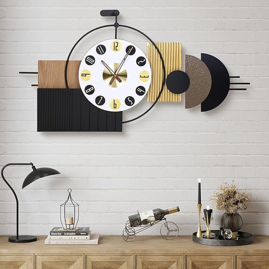 Luxury Modern Wall Clocks-Large Geometric Dial Wall Clock Battery Operated,Wood Metal Frame Big Clock Silent Non Ticking for Living Room, Bedroom,Kitchen,Office -42X21.6 Inch