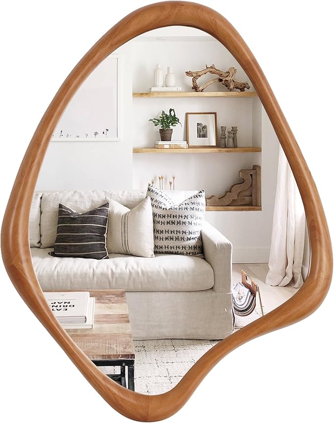 WallBeyond Asymmetrical Mirror, Irregular Wall Mirror, Wall Mirrors Decorative for Bedroom Living Room Entryway Hall, Wood Mirror for mid Century Modern Decor 29" H x 23" W