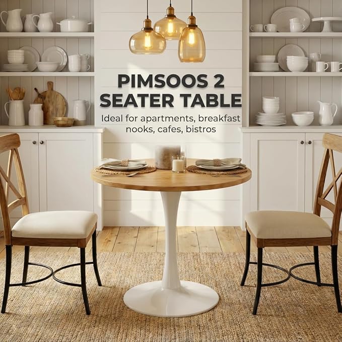 23.62" Small Round Dining Table for 2 – Durable & Well-Made Tulip Table with Sturdy Metal Frame, Compact 2-Seater Kitchen or Dining Room Table for Small Spaces, Apartments, Café, Restaurant, Office 1