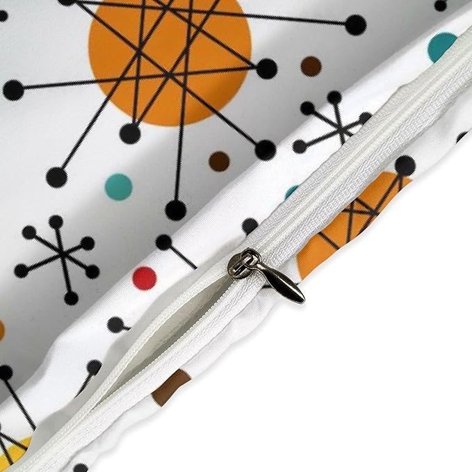 Mid Century Bedding Set,Modern Geometric Atomic Abstract Iconic Pattern 1950s 1960s Retro Style Comforter Set with Pillowcase for Bedroom Bed Decor，Twin 86"x70"
