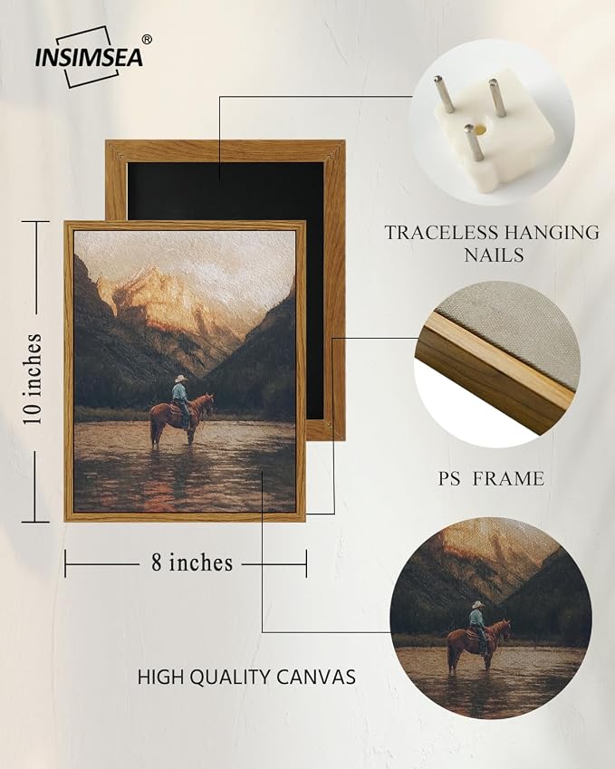 InSimSea Wall Art Framed Canvas for Living Room - Retro Horse Canvas Wall Decor Trendy Eclectic Vintage Landscape Artwork Prints Home Decor Gallery Picture Oil Painting Boho Office Wall Decor 8x10In