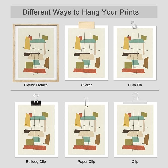 SIGNWIN Adhesive Canvas Poster Mid-Century Modern 1960s Vintage Nordic Polygons Abstract Geometric Digital Art Modern Art Decorative Zen Multicolor Minimalism for Bedroom - 11"x14"x4