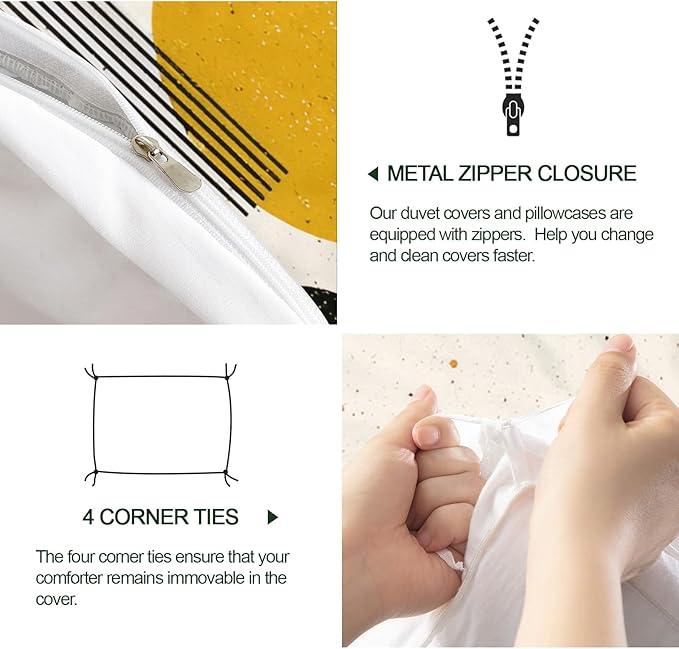 Middle Ages Abstract Duvet Cover Queen Size, Retro Beige Bedding Set 3 Piece Bedroom Decor Modern Minimalism Patterned Comforter Cover with Zipper Ties & 2 Pillowcases