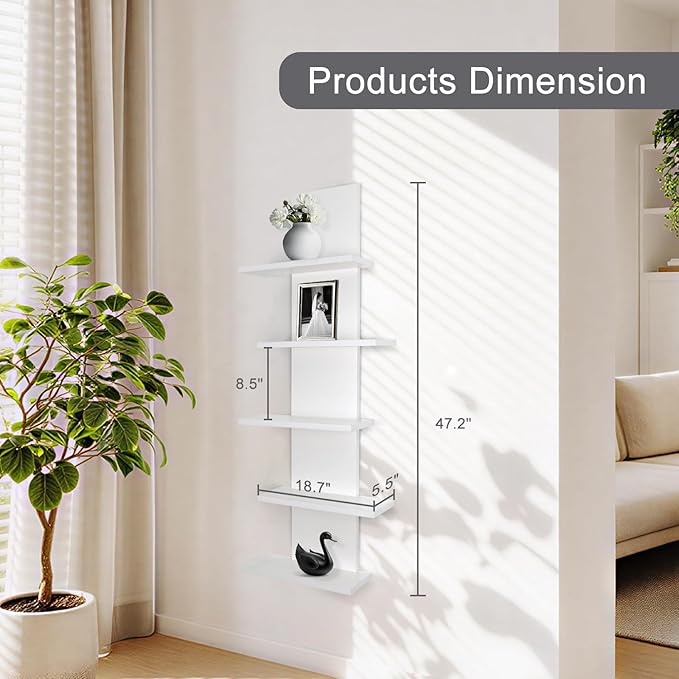 VIWODS 5 Tier Wall Shelf Unit-White Floating Shelves for Home Decor, Modern Unique Asymmetric Design for Bedroom & Living Room Storage