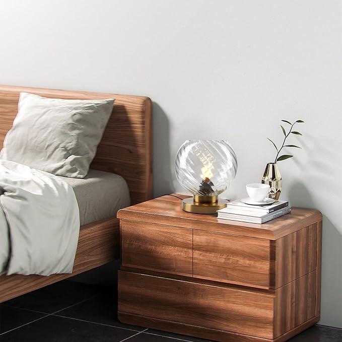 Gold Plug in Desk Table Lamps with Clear Glass Shade Small Bedside Lamp Mid Century Table Lamp for Nightstand Living Room Bedroom Office (Round)