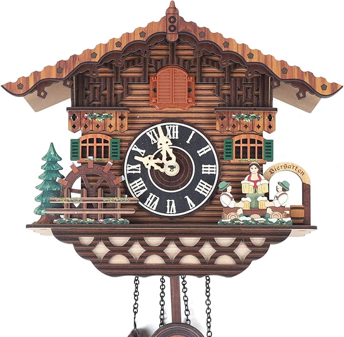 Cuckoo Clock, Retro Wooden Cuckoo Birdhouse Antique Wall Clock Forest Clock Home Decor Auto Swing with Singing Bird Vintage Chalet Design(No Battery) (Type C)